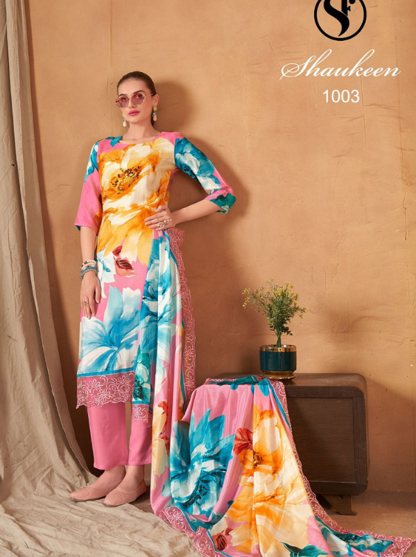 Pure Viscose Maslin Suit Set with Digital Print and Heavy Embroidery Lace