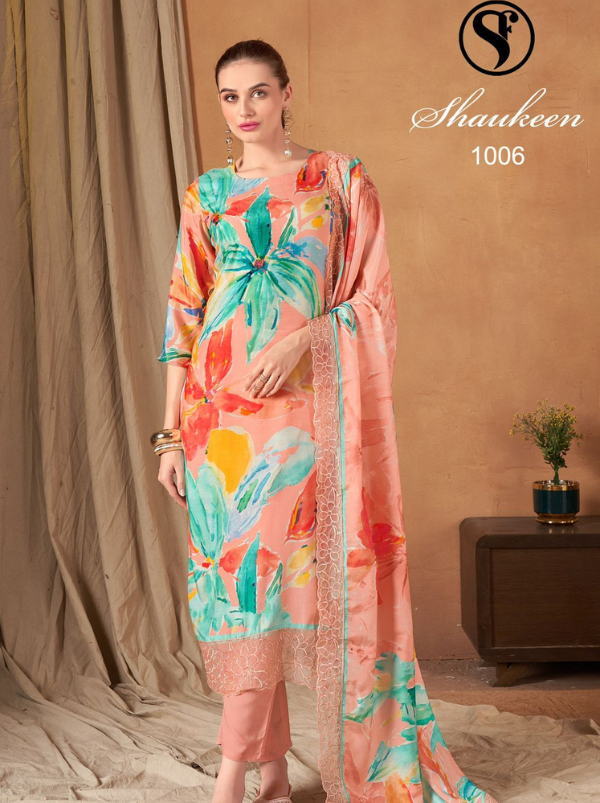 Pure Viscose Maslin Suit Set with Digital Print and Heavy Embroidery Lace