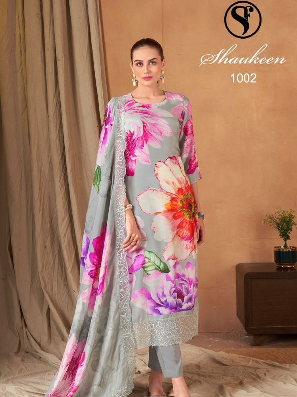 Pure Viscose Maslin Suit Set with Digital Print and Heavy Embroidery Lace