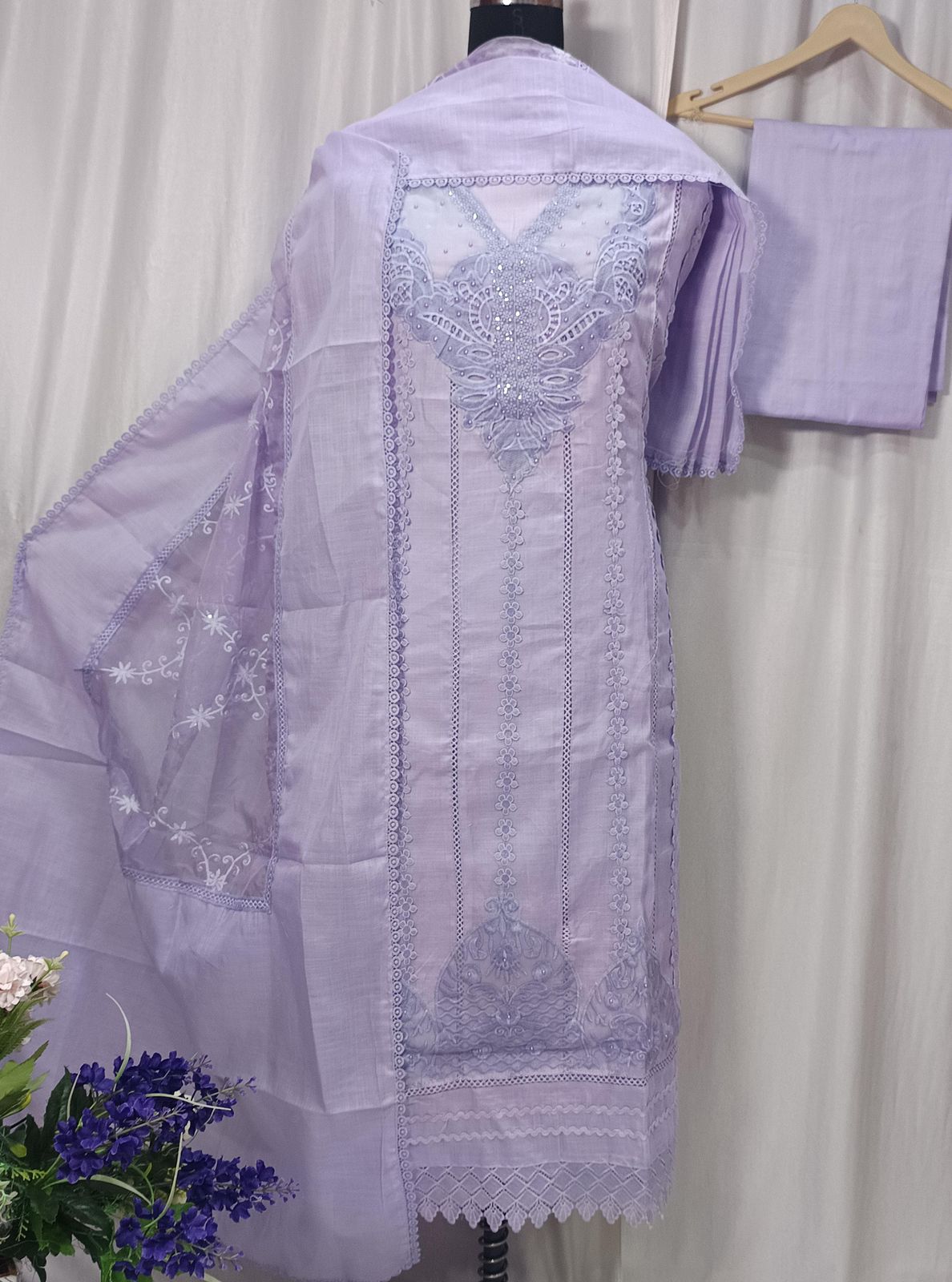 Cotton Linen Shirt with Embroidery Cut Work