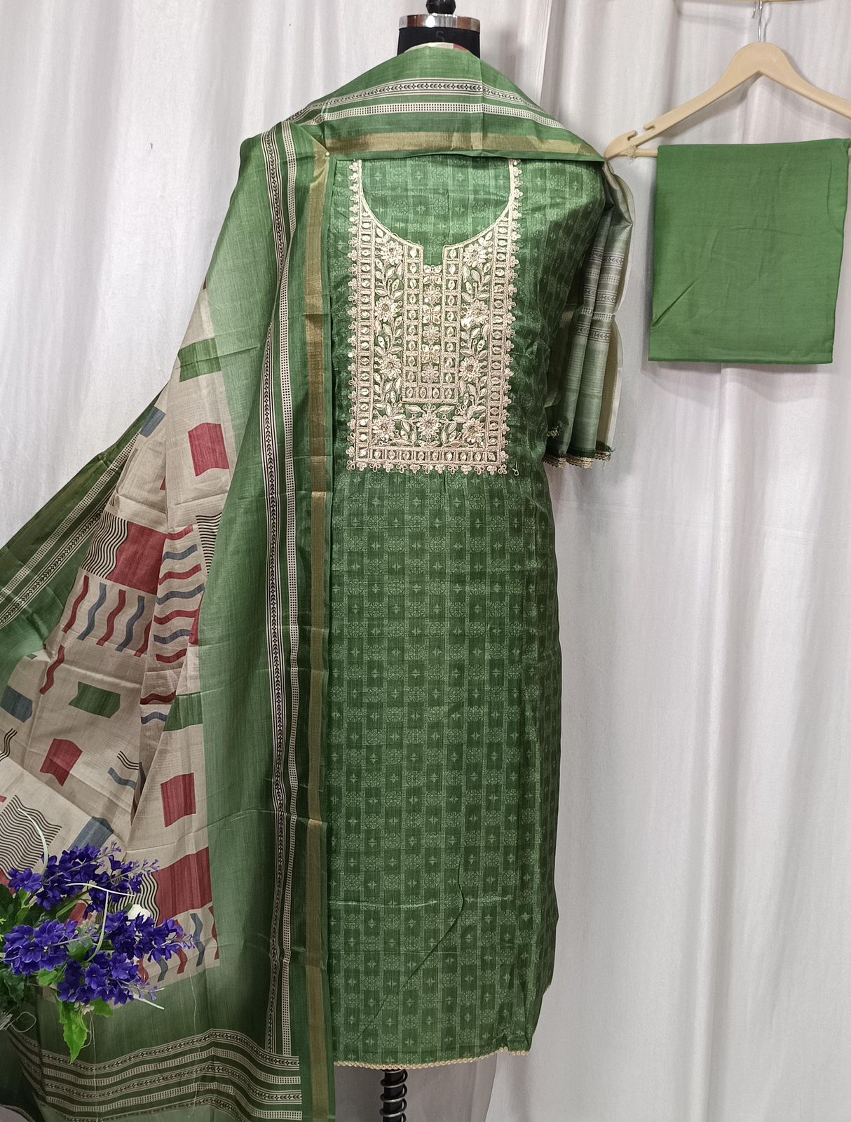 Tusser Silk Printed Suit with Gota Work and Digital Print Dupatta