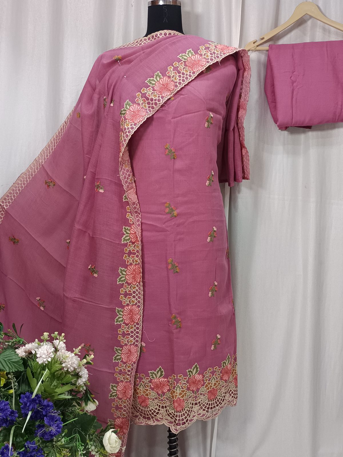 Cotton Linen Printed Shirt with Embroidery Work Suit