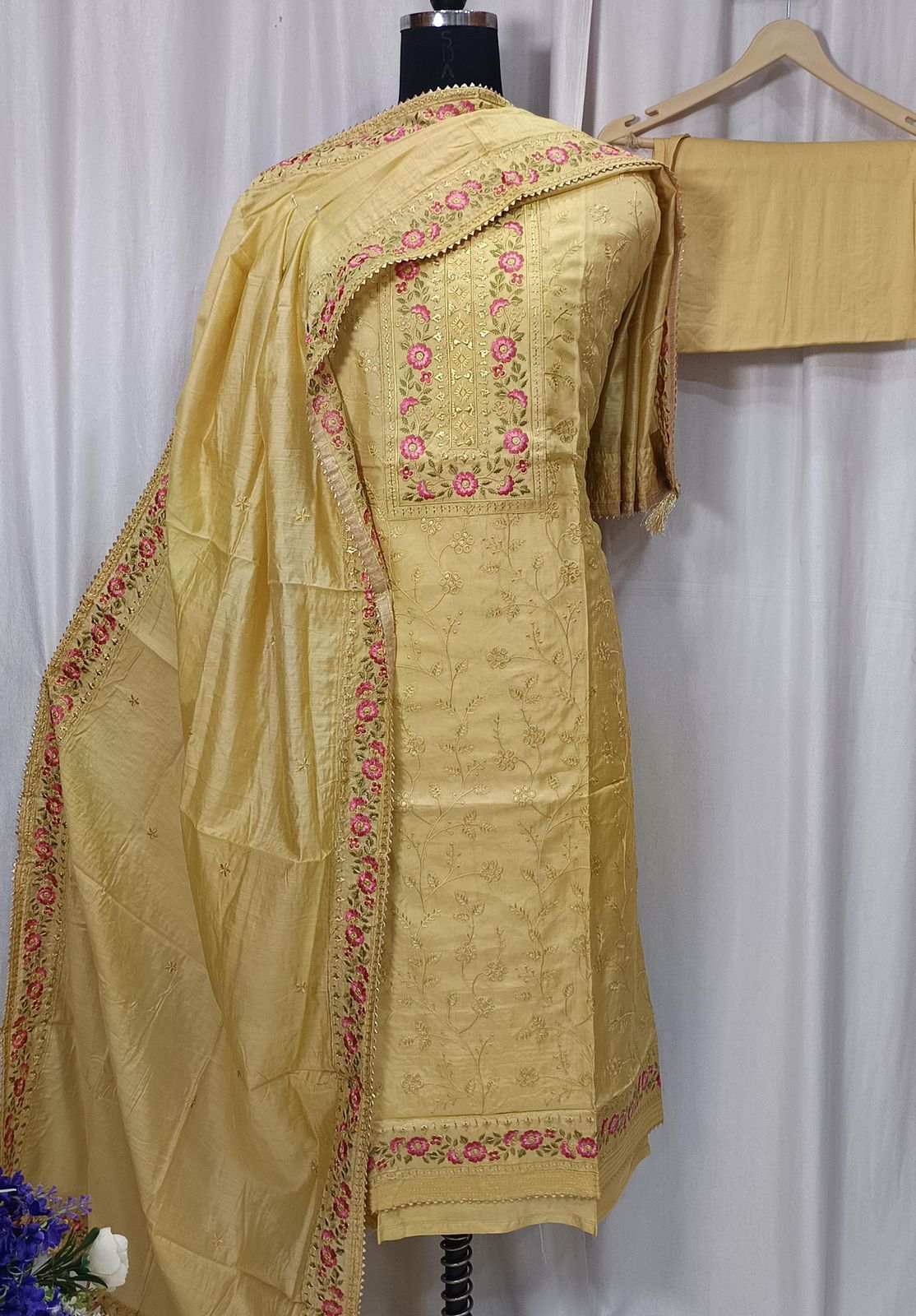Pure Muslin Shirt with Beautiful Sequence Embroidery Work