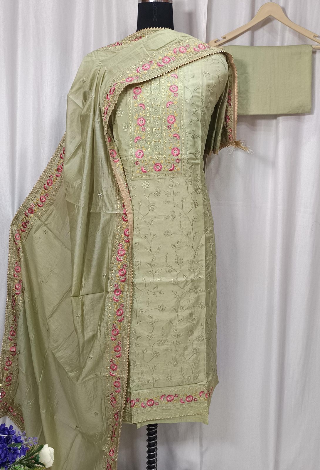 Pure Muslin Shirt with Beautiful Sequence Embroidery Work