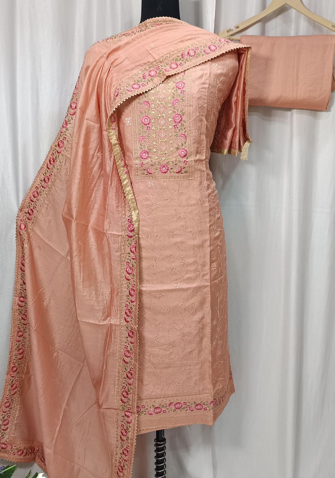 Pure Muslin Shirt with Beautiful Sequence Embroidery Work