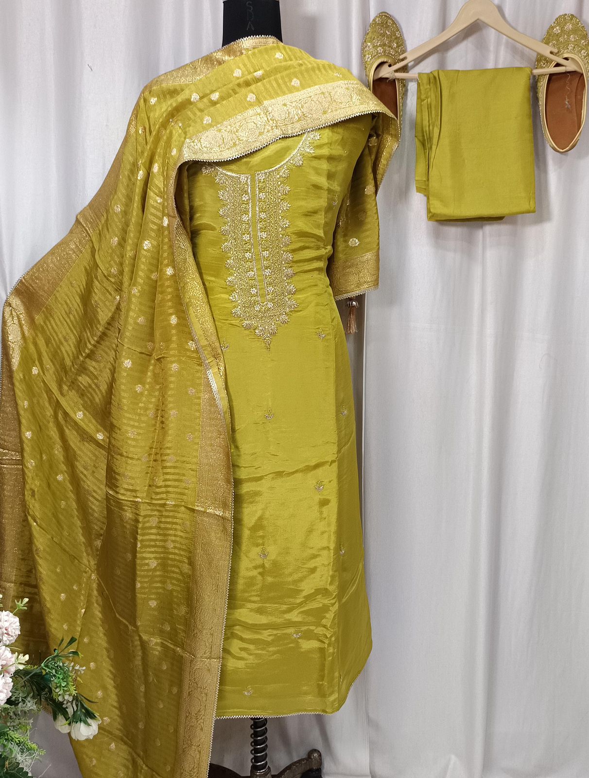 Pure Shimar Handwork Suit Set with Embroidered Potli & Jutti