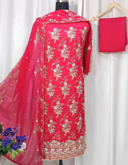 Elegant Pure Organza Embroidered Suit with Stone Work and Chiffon Dupatta
