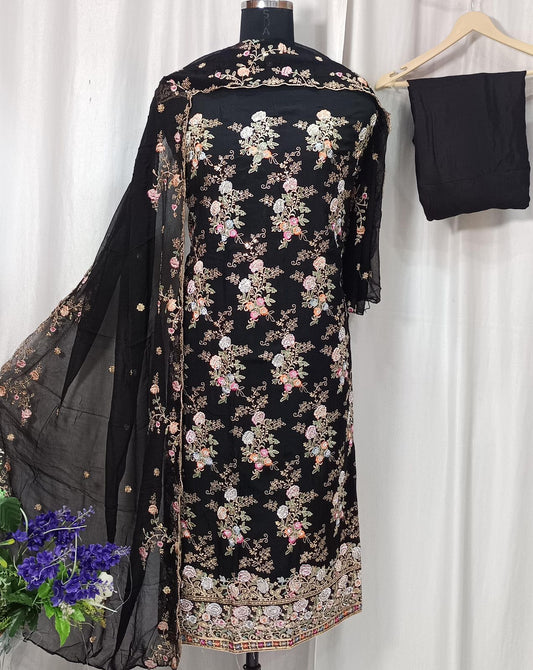 Elegant Pure Organza Embroidered Suit with Stone Work and Chiffon Dupatta