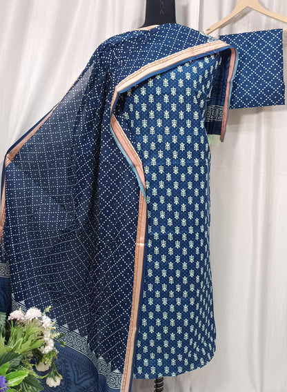 Pure Cotton Digital Print Suit Set with Banarasi Weaving Dupatta