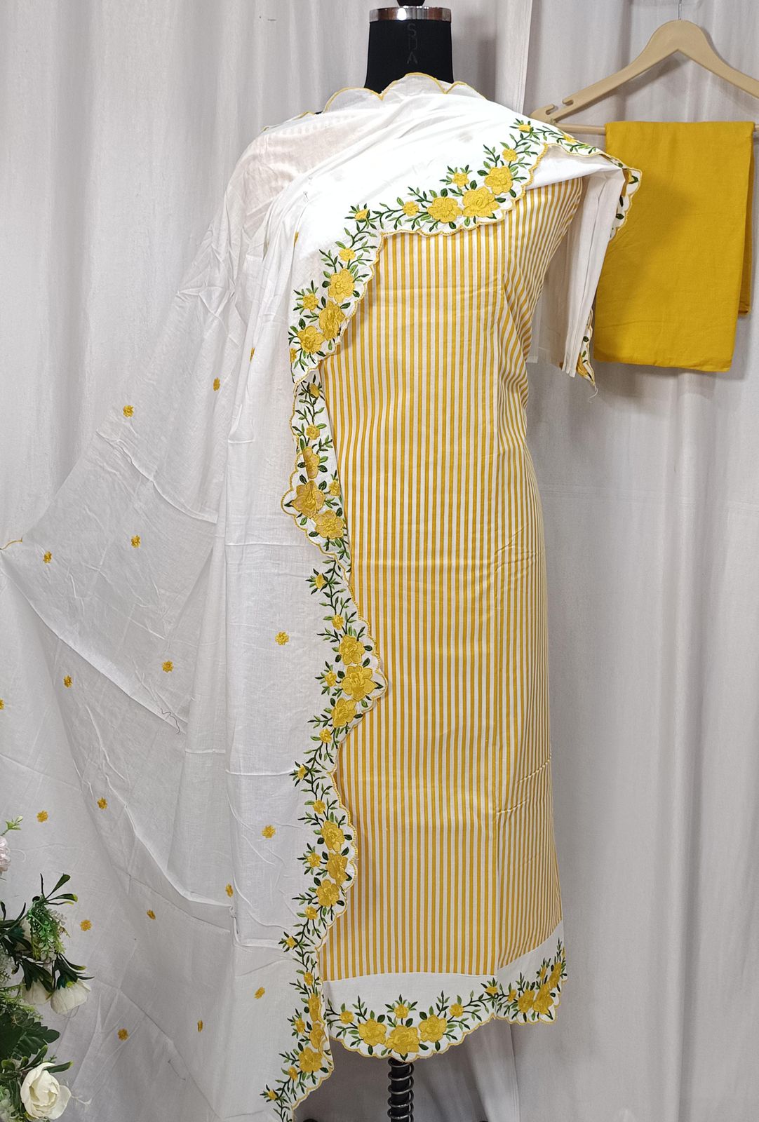 Pure Cotton Printed Suit Set with Ghera Embroidery Cut Work and Matching Dupatta