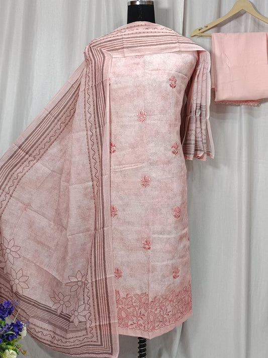 Cotton Linen Printed Shirt with Embroidery Work Suit