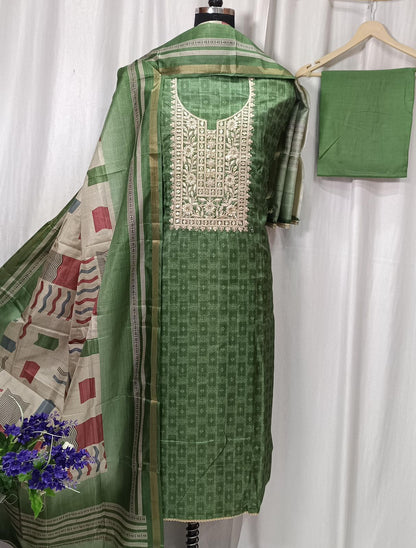 Tusser Silk Printed Suit with Gota Work and Digital Print Dupatta