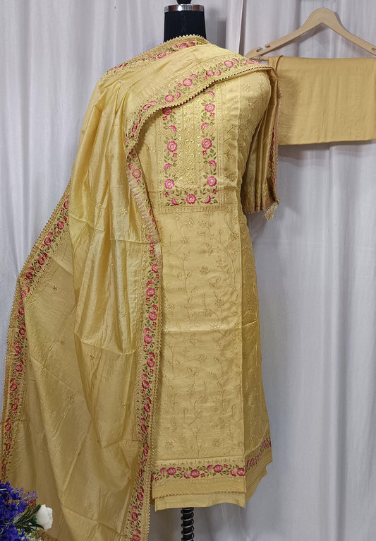 Pure Muslin Shirt with Beautiful Sequence Embroidery Work