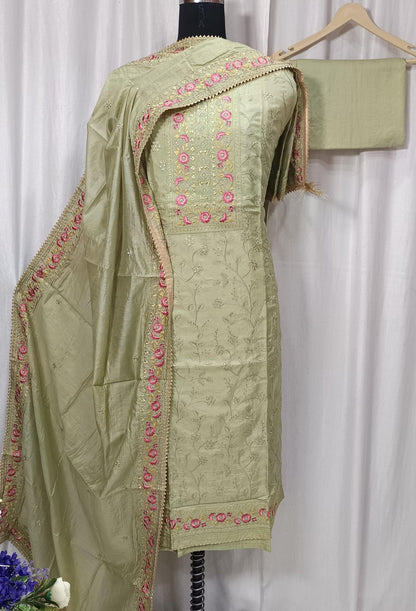 Pure Muslin Shirt with Beautiful Sequence Embroidery Work