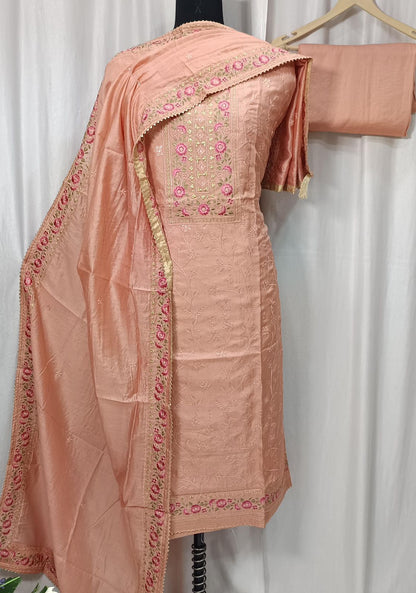 Pure Muslin Shirt with Beautiful Sequence Embroidery Work