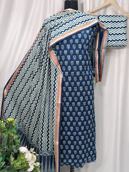 Pure Cotton Digital Print Suit Set with Banarasi Weaving Dupatta