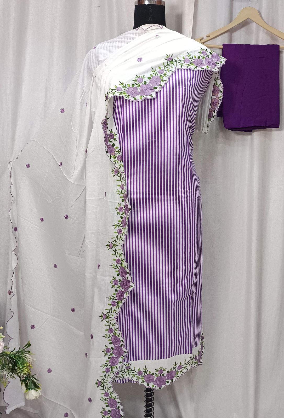 Pure Cotton Printed Suit Set with Ghera Embroidery Cut Work and Matching Dupatta