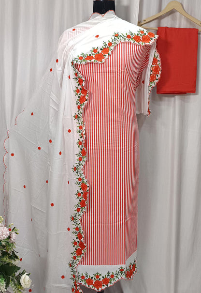 Pure Cotton Printed Suit Set with Ghera Embroidery Cut Work and Matching Dupatta