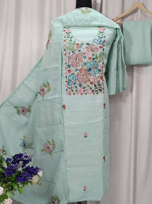 Cotton Linen Shirt with Neck Brush Paint & Sequence Embroidery Work