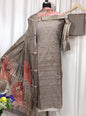 Pure Tusser Silk Printed Suit Set with Neck Sequin Embroidery