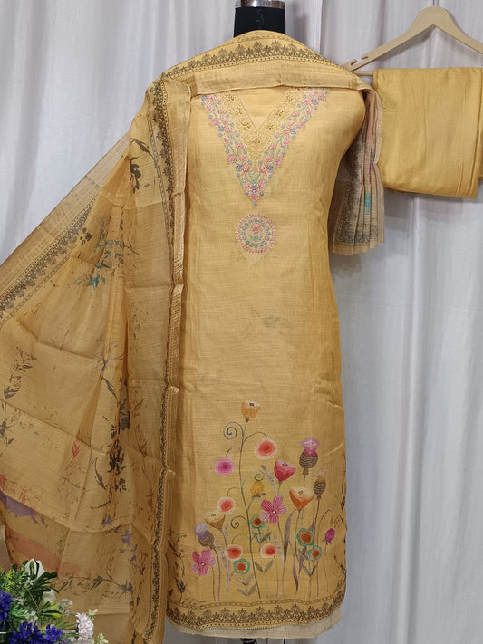 Cotton Digital Print Suit Set with Mirror Embroidery