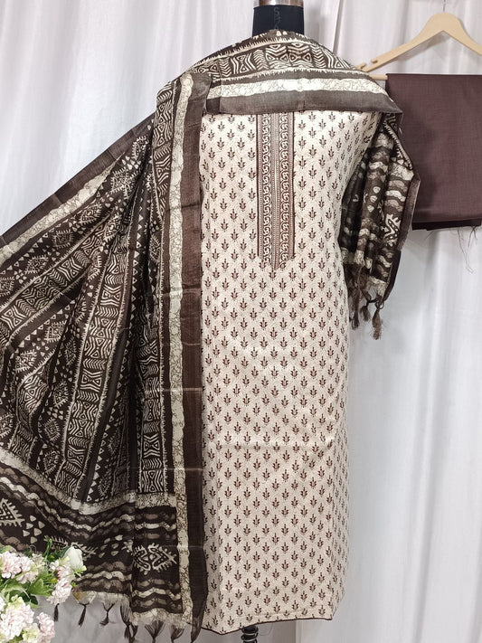 Khadi Cotton 3-Piece Suit – Printed & Embroidered