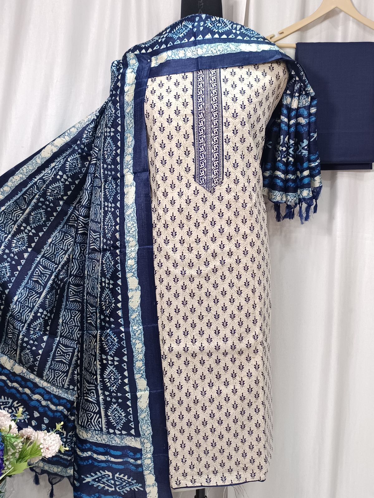 Khadi Cotton 3-Piece Suit – Printed & Embroidered