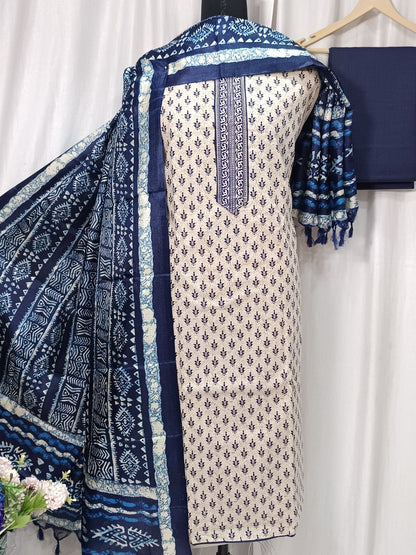 Khadi Cotton 3-Piece Suit – Printed & Embroidered