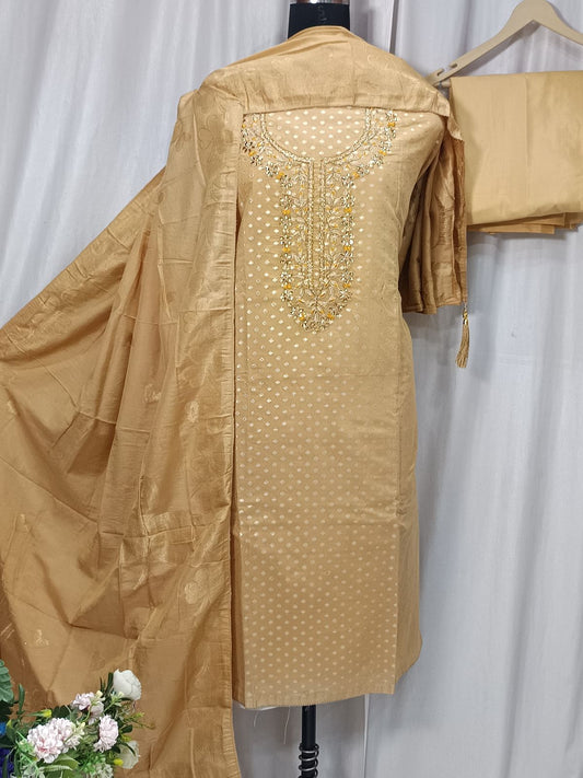 Maheshwari Banarasi Suit with Handwork & Tassel Dupatta