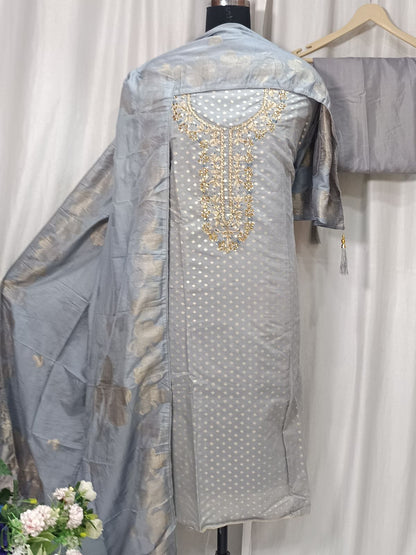 Maheshwari Banarasi Suit with Handwork & Tassel Dupatta