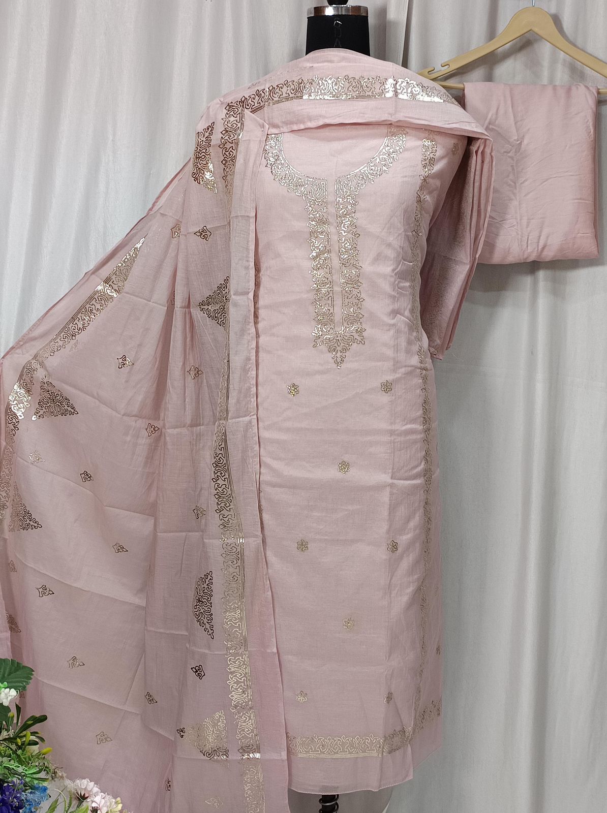 Pure Chanderi Pitta Work Suit with Mal Chanderi Dupatta