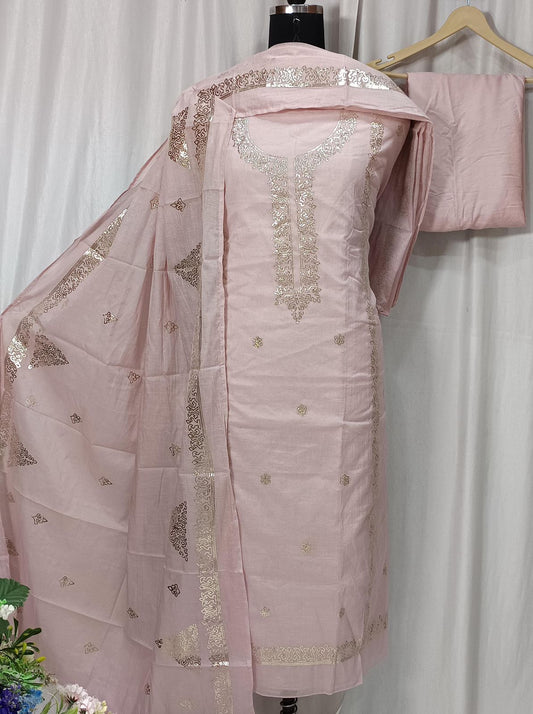Pure Chanderi Pitta Work Suit with Mal Chanderi Dupatta