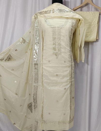 Pure Chanderi Pitta Work Suit with Mal Chanderi Dupatta