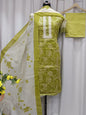 Cotton Mirror Work Suit with Brush-Painted Kota Dupatta