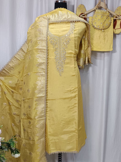 Pure Shimar Handwork Suit Set with Embroidered Potli & Jutti
