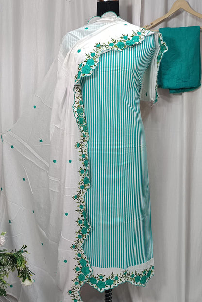Pure Cotton Printed Suit Set with Ghera Embroidery Cut Work and Matching Dupatta