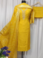 Yellow Muslin Hand-Embroidered Suit with Banarasi Dola Dupatta