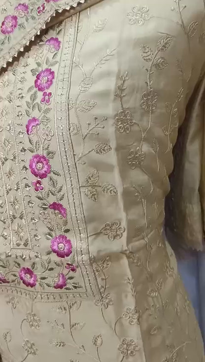 Pure Muslin Shirt with Beautiful Sequence Embroidery Work