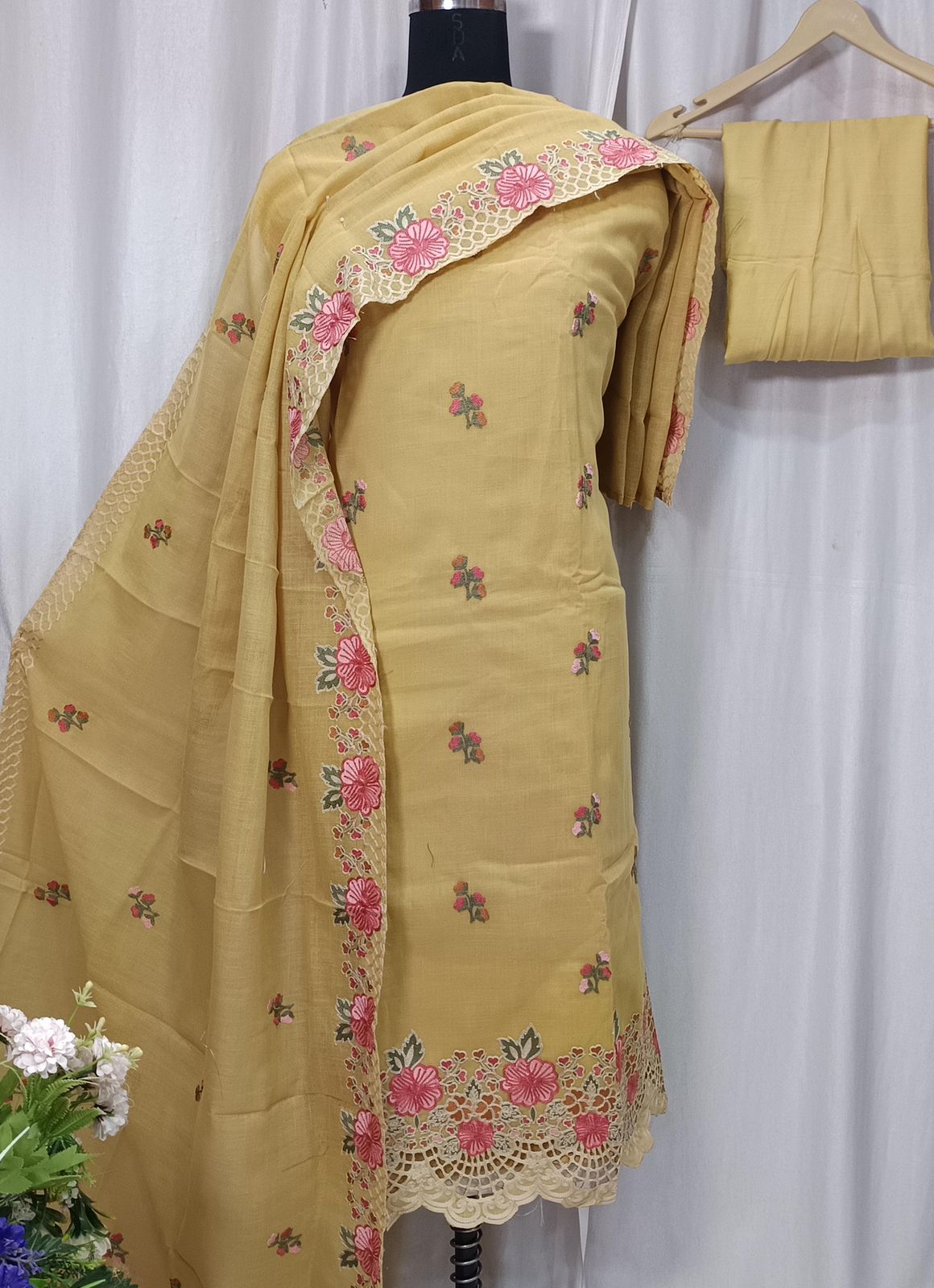 Pure Cotton Linen Shirt with Embroidery & Lace Work