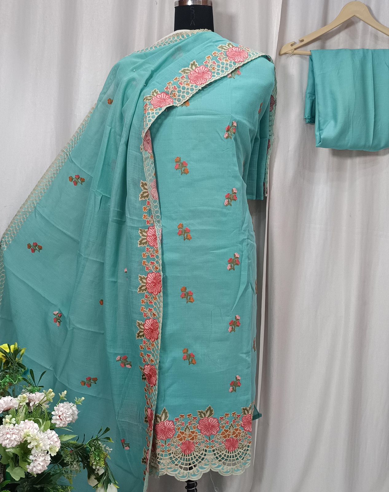 Pure Cotton Linen Shirt with Embroidery & Lace Work
