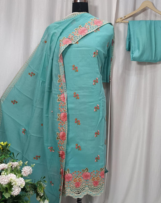 Pure Cotton Linen Shirt with Embroidery & Lace Work